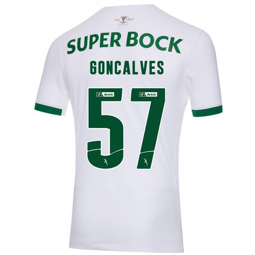 Kinder Fußball Inês Gonçalves #57 Weiß Grün Auswärtstrikot Trikot 2024/25 T-Shirt Luxemburg