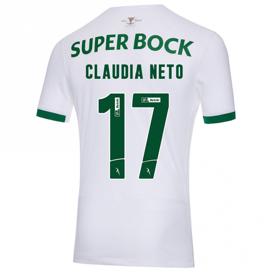 Kinder Fußball Cláudia Teresa Pires Neto #17 Weiß Grün Auswärtstrikot Trikot 2024/25 T-Shirt Luxemburg