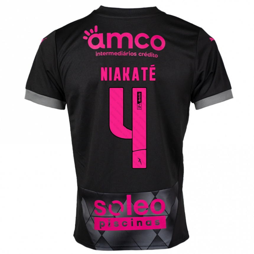 Kinder Fußball Sikou Niakaté #4 Schwarz Rosa Auswärtstrikot Trikot 2024/25 T-Shirt Luxemburg