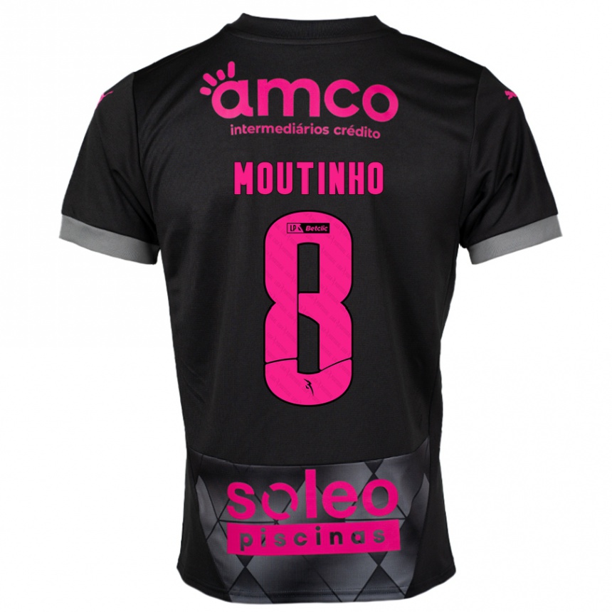 Kinder Fußball João Moutinho #8 Schwarz Rosa Auswärtstrikot Trikot 2024/25 T-Shirt Luxemburg