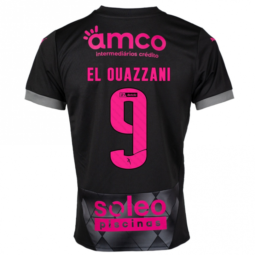 Kinder Fußball Amine El Ouazzani #9 Schwarz Rosa Auswärtstrikot Trikot 2024/25 T-Shirt Luxemburg