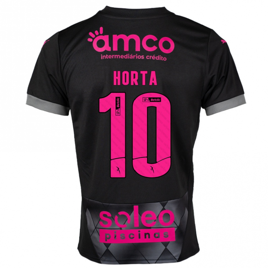 Kinder Fußball André Horta #10 Schwarz Rosa Auswärtstrikot Trikot 2024/25 T-Shirt Luxemburg