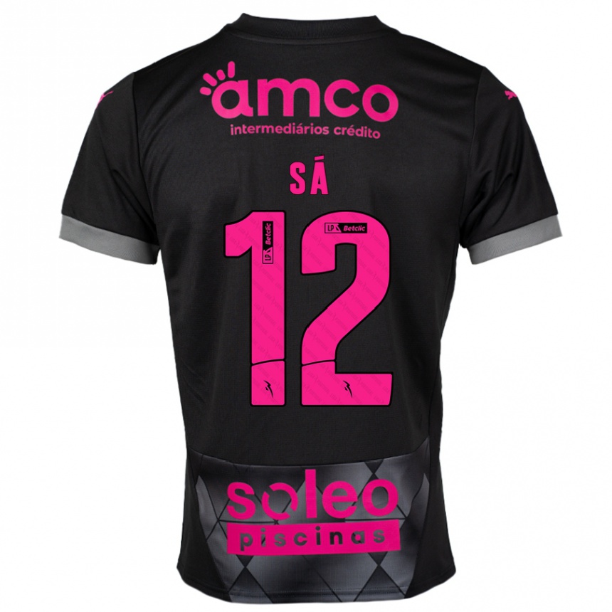 Kinder Fußball Tiago Sá #12 Schwarz Rosa Auswärtstrikot Trikot 2024/25 T-Shirt Luxemburg