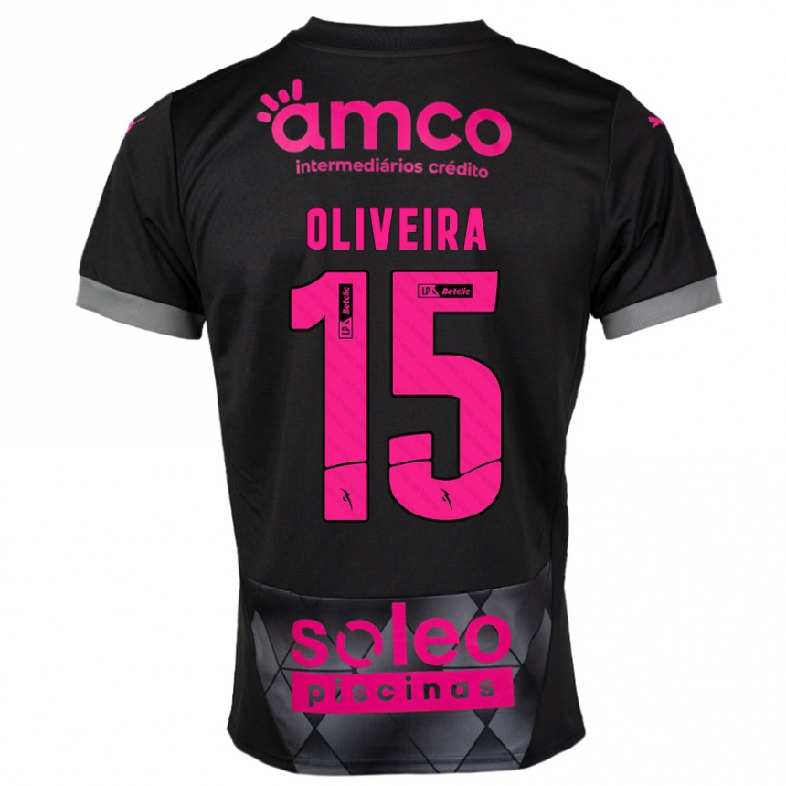 Kinder Fußball Paulo Oliveira #15 Schwarz Rosa Auswärtstrikot Trikot 2024/25 T-Shirt Luxemburg