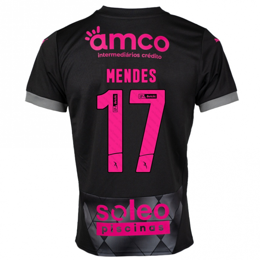 Kinder Fußball Joe Mendes #17 Schwarz Rosa Auswärtstrikot Trikot 2024/25 T-Shirt Luxemburg