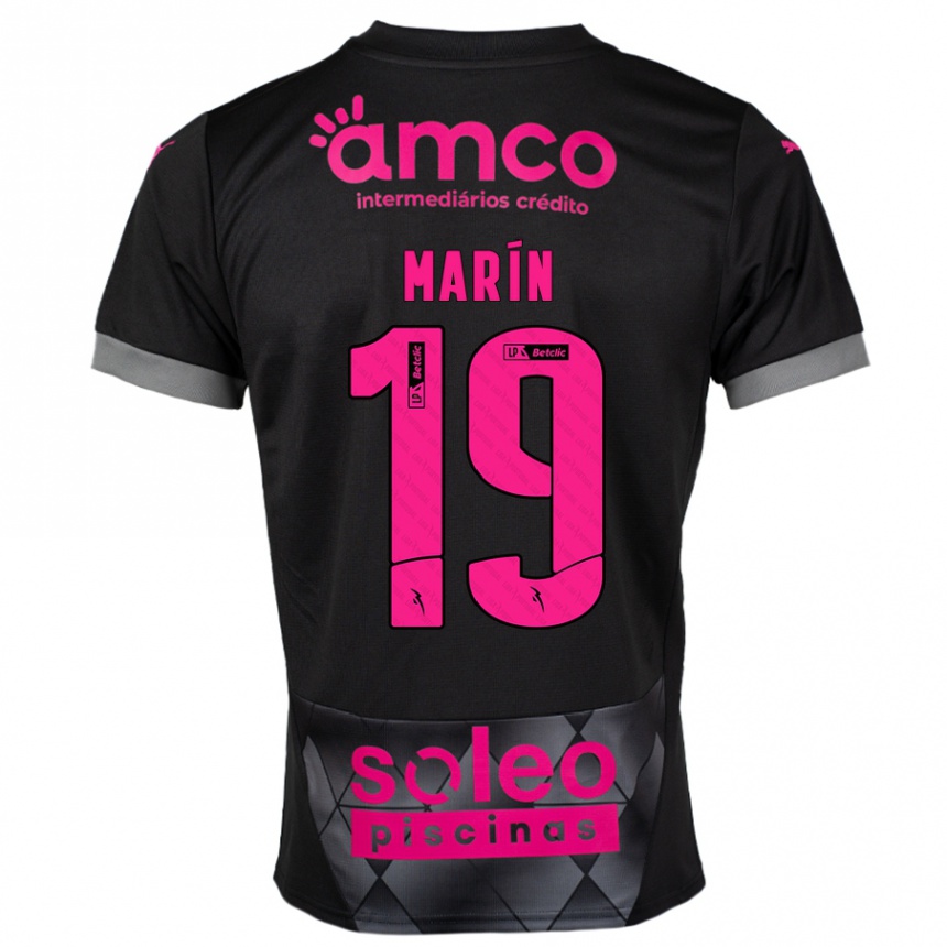 Kinder Fußball Adrián Marín #19 Schwarz Rosa Auswärtstrikot Trikot 2024/25 T-Shirt Luxemburg