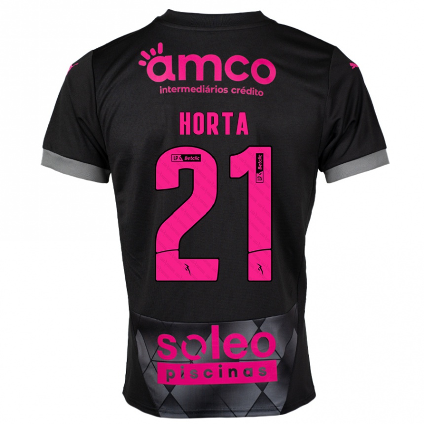 Kinder Fußball Ricardo Horta #21 Schwarz Rosa Auswärtstrikot Trikot 2024/25 T-Shirt Luxemburg