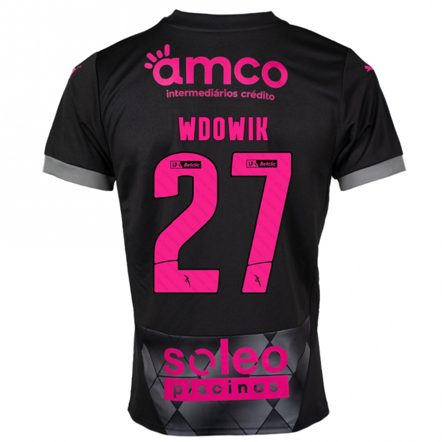 Kinder Fußball Bartlomiej Wdowik #27 Schwarz Rosa Auswärtstrikot Trikot 2024/25 T-Shirt Luxemburg