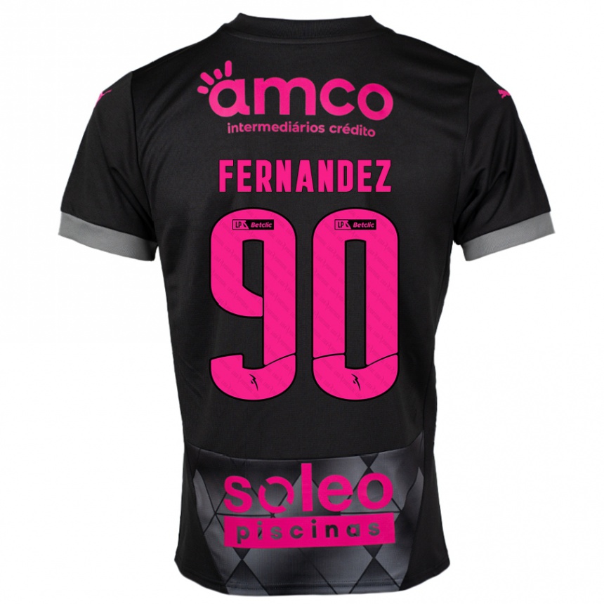 Kinder Fußball Roberto Fernández #90 Schwarz Rosa Auswärtstrikot Trikot 2024/25 T-Shirt Luxemburg