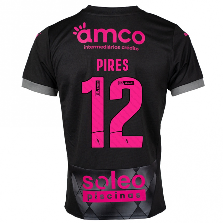 Kinder Fußball Hugo Pires #12 Schwarz Rosa Auswärtstrikot Trikot 2024/25 T-Shirt Luxemburg