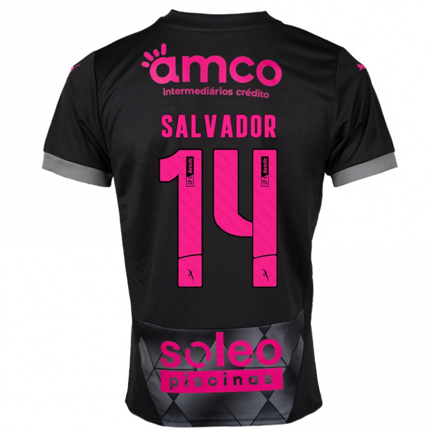 Kinder Fußball João Salvador #14 Schwarz Rosa Auswärtstrikot Trikot 2024/25 T-Shirt Luxemburg