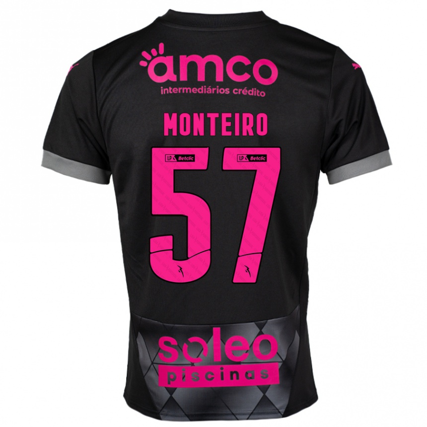 Kinder Fußball Jordan Monteiro #57 Schwarz Rosa Auswärtstrikot Trikot 2024/25 T-Shirt Luxemburg