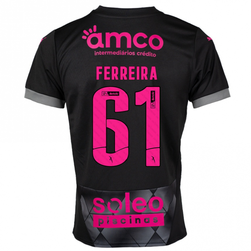 Kinder Fußball Tiago Ferreira #61 Schwarz Rosa Auswärtstrikot Trikot 2024/25 T-Shirt Luxemburg