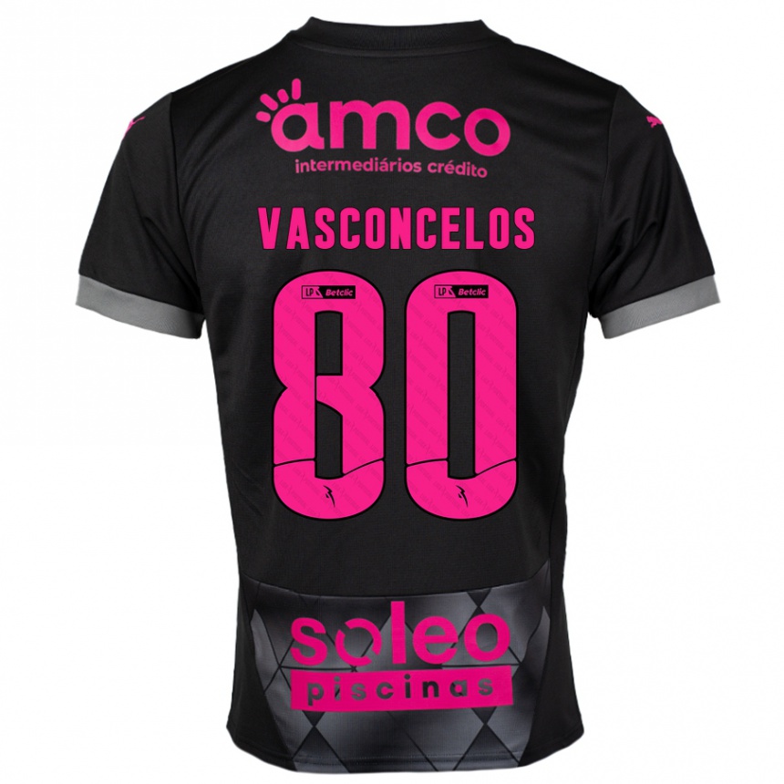 Kinder Fußball Vasconcelos #80 Schwarz Rosa Auswärtstrikot Trikot 2024/25 T-Shirt Luxemburg