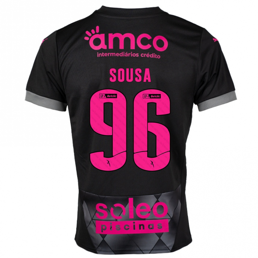 Kinder Fußball Afonso Sousa #96 Schwarz Rosa Auswärtstrikot Trikot 2024/25 T-Shirt Luxemburg