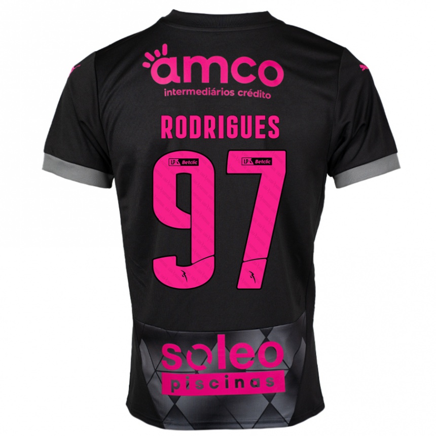 Kinder Fußball Dinis Rodrigues #97 Schwarz Rosa Auswärtstrikot Trikot 2024/25 T-Shirt Luxemburg