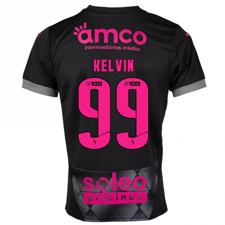 Kinder Fußball Kauan Kelvin #99 Schwarz Rosa Auswärtstrikot Trikot 2024/25 T-Shirt Luxemburg