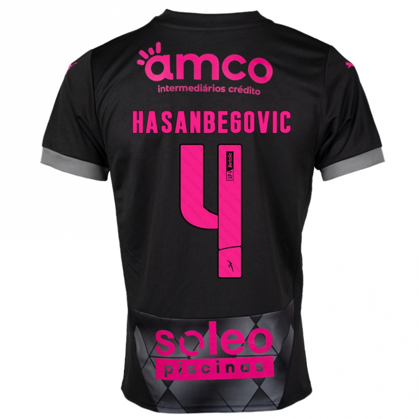 Kinder Fußball Melisa Hasanbegović #4 Schwarz Rosa Auswärtstrikot Trikot 2024/25 T-Shirt Luxemburg