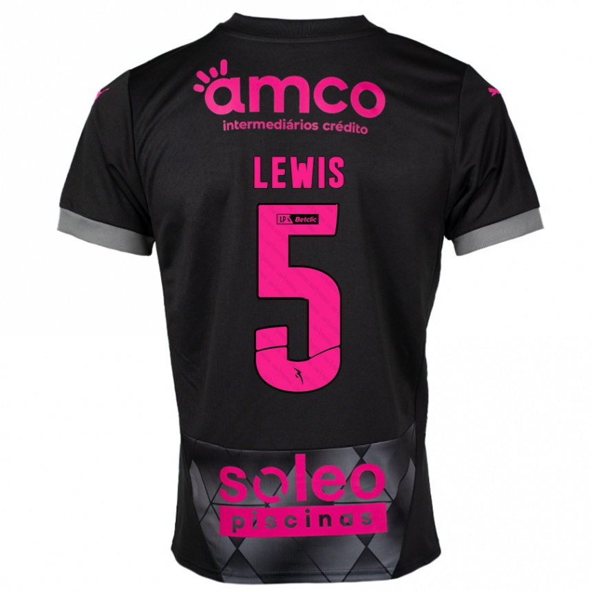 Kinder Fußball Leah Lewis #5 Schwarz Rosa Auswärtstrikot Trikot 2024/25 T-Shirt Luxemburg