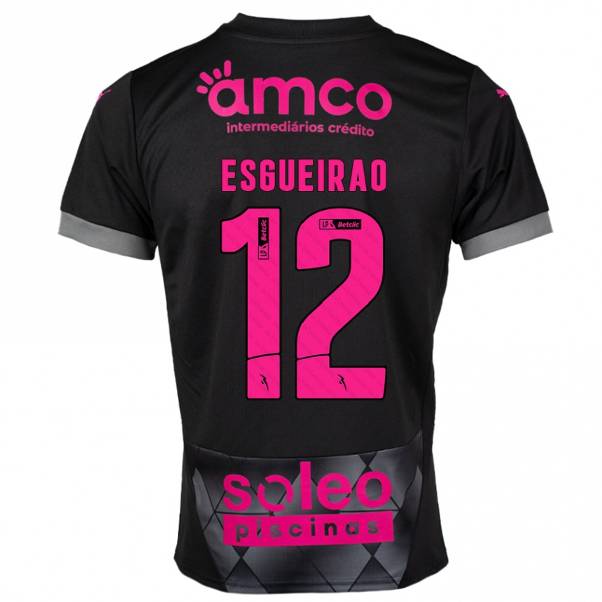 Kinder Fußball Íris Esgueirão #12 Schwarz Rosa Auswärtstrikot Trikot 2024/25 T-Shirt Luxemburg