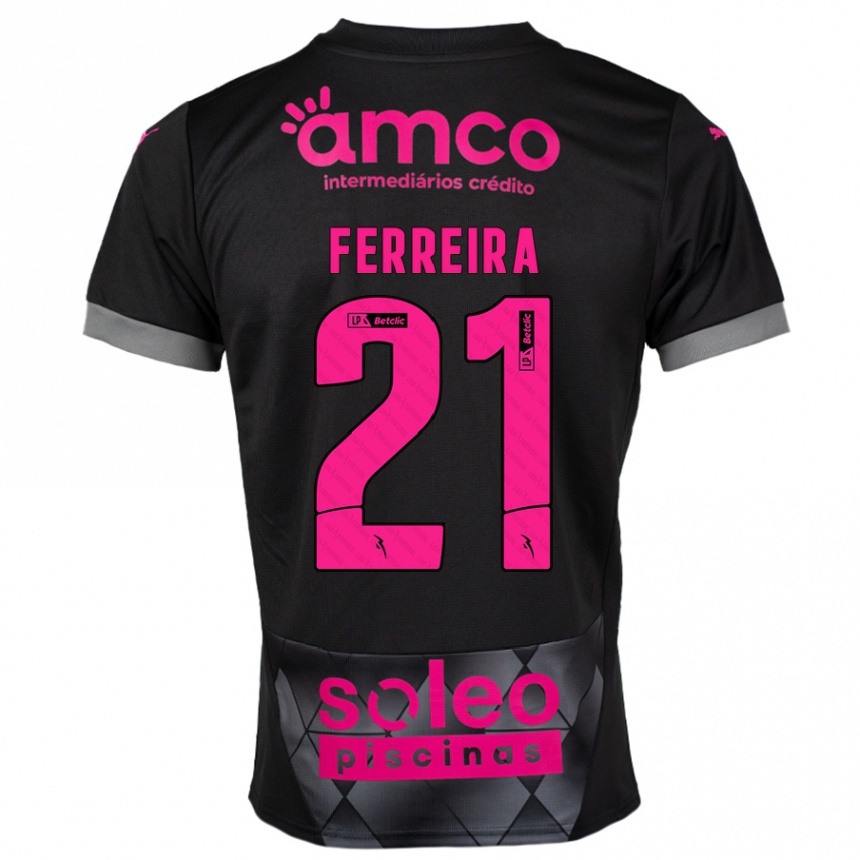 Kinder Fußball Ana Carolina Ferreira #21 Schwarz Rosa Auswärtstrikot Trikot 2024/25 T-Shirt Luxemburg