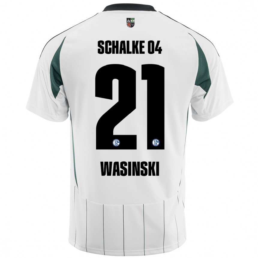 Kinder Fußball Martin Wasinski #21 Weiß Grün Auswärtstrikot Trikot 2024/25 T-Shirt Luxemburg