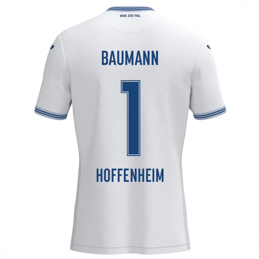 Kinder Fußball Oliver Baumann #1 Weiß Blau Auswärtstrikot Trikot 2024/25 T-Shirt Luxemburg