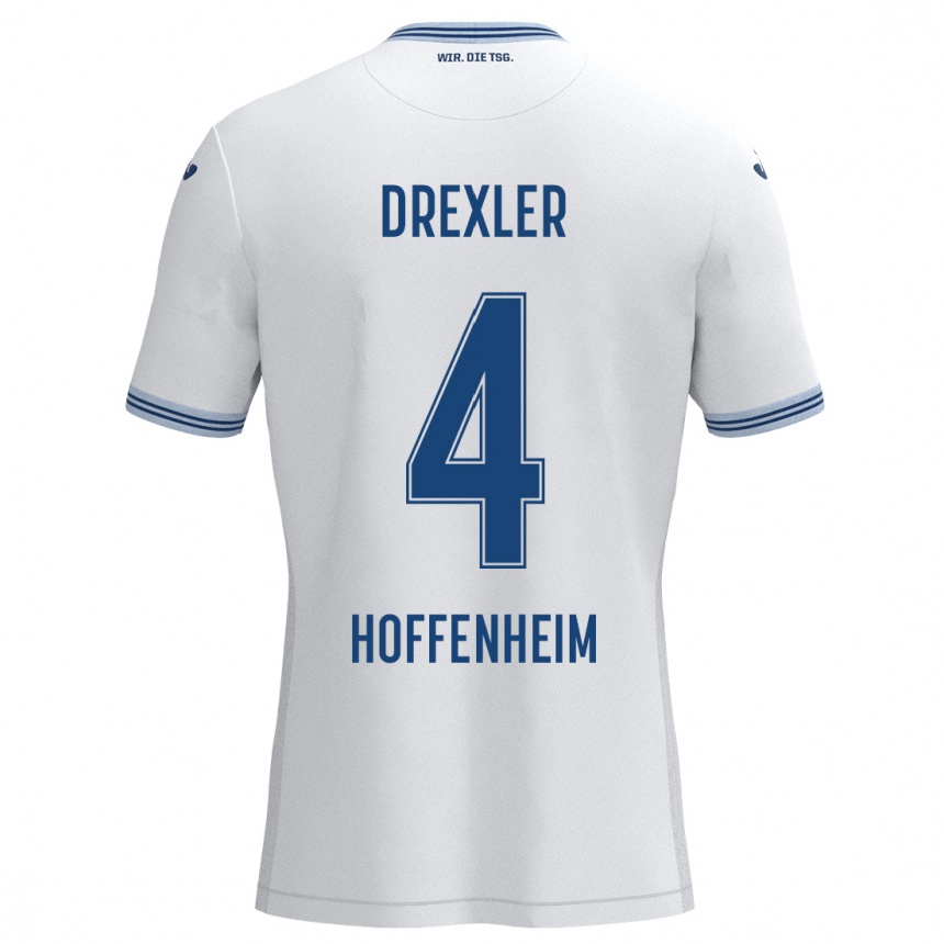 Kinder Fußball Tim Drexler #4 Weiß Blau Auswärtstrikot Trikot 2024/25 T-Shirt Luxemburg