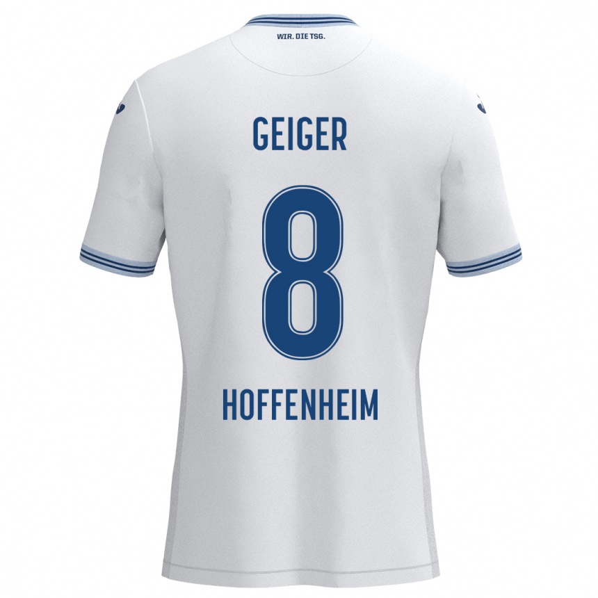 Kinder Fußball Dennis Geiger #8 Weiß Blau Auswärtstrikot Trikot 2024/25 T-Shirt Luxemburg