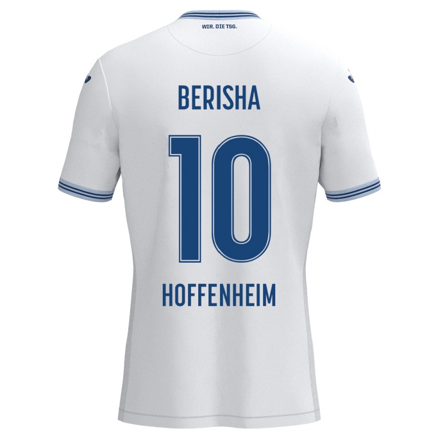 Kinder Fußball Mergim Berisha #10 Weiß Blau Auswärtstrikot Trikot 2024/25 T-Shirt Luxemburg