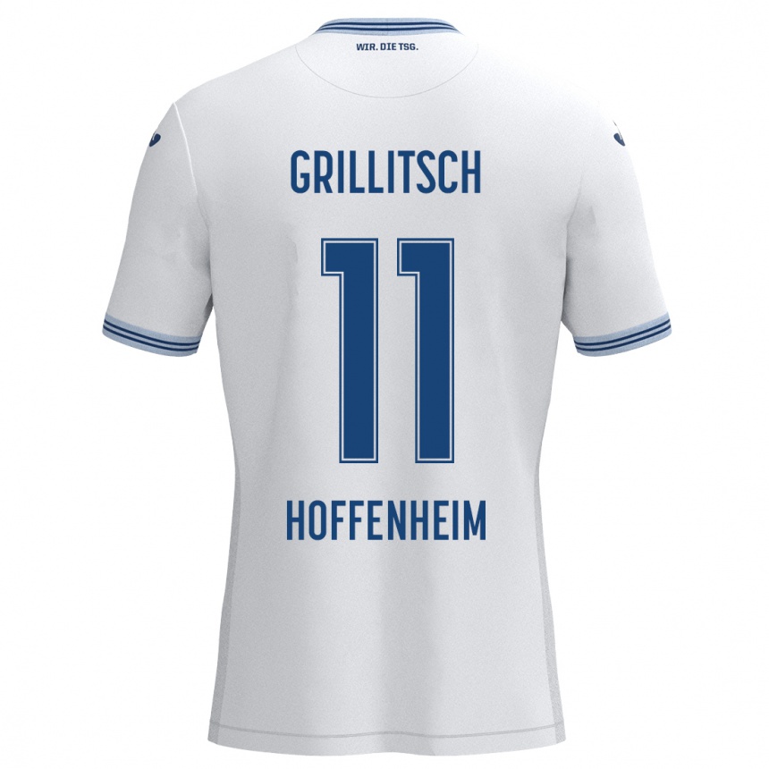 Kinder Fußball Florian Grillitsch #11 Weiß Blau Auswärtstrikot Trikot 2024/25 T-Shirt Luxemburg