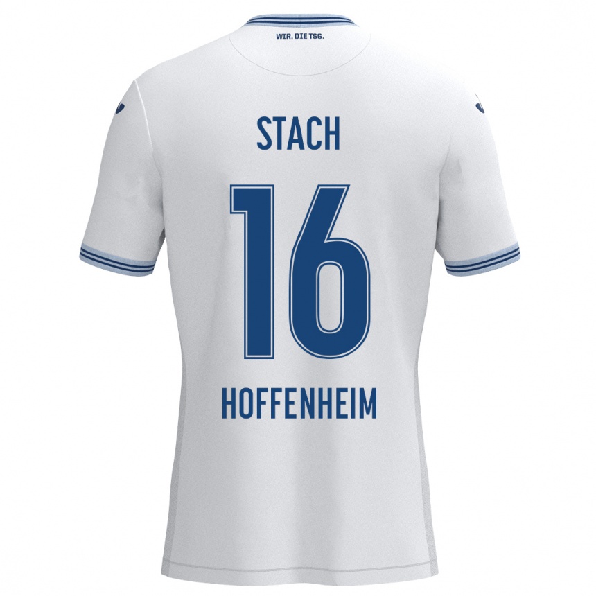 Kinder Fußball Anton Stach #16 Weiß Blau Auswärtstrikot Trikot 2024/25 T-Shirt Luxemburg