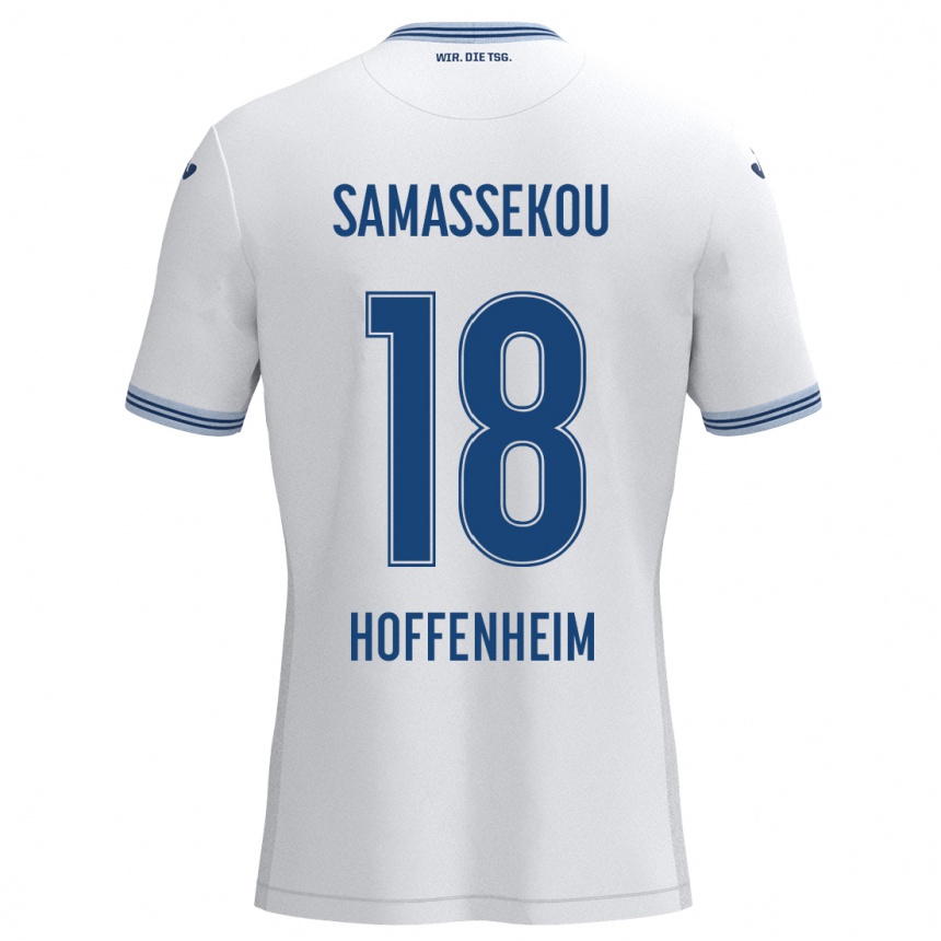 Kinder Fußball Diadié Samassékou #18 Weiß Blau Auswärtstrikot Trikot 2024/25 T-Shirt Luxemburg