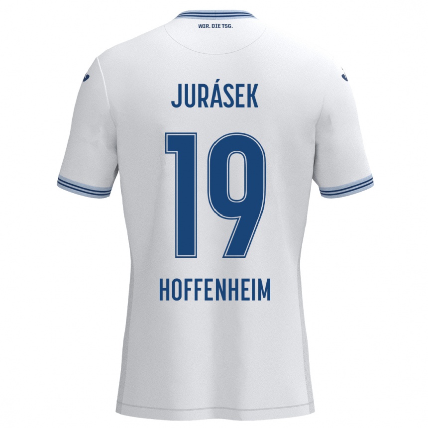 Kinder Fußball David Jurásek #19 Weiß Blau Auswärtstrikot Trikot 2024/25 T-Shirt Luxemburg