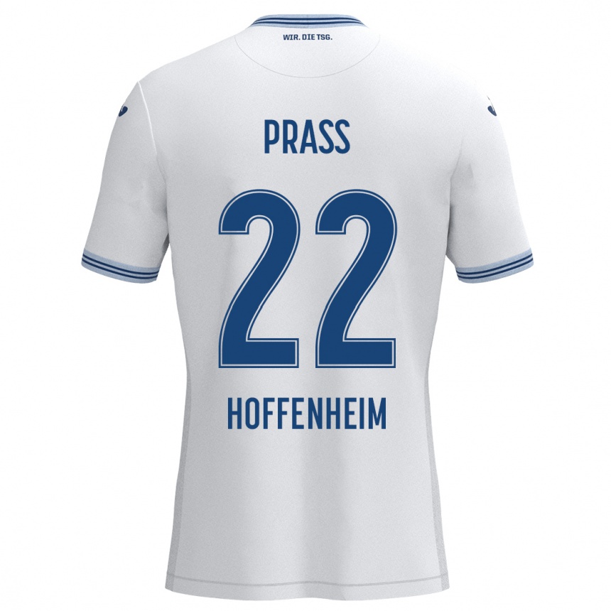 Kinder Fußball Alexander Prass #22 Weiß Blau Auswärtstrikot Trikot 2024/25 T-Shirt Luxemburg