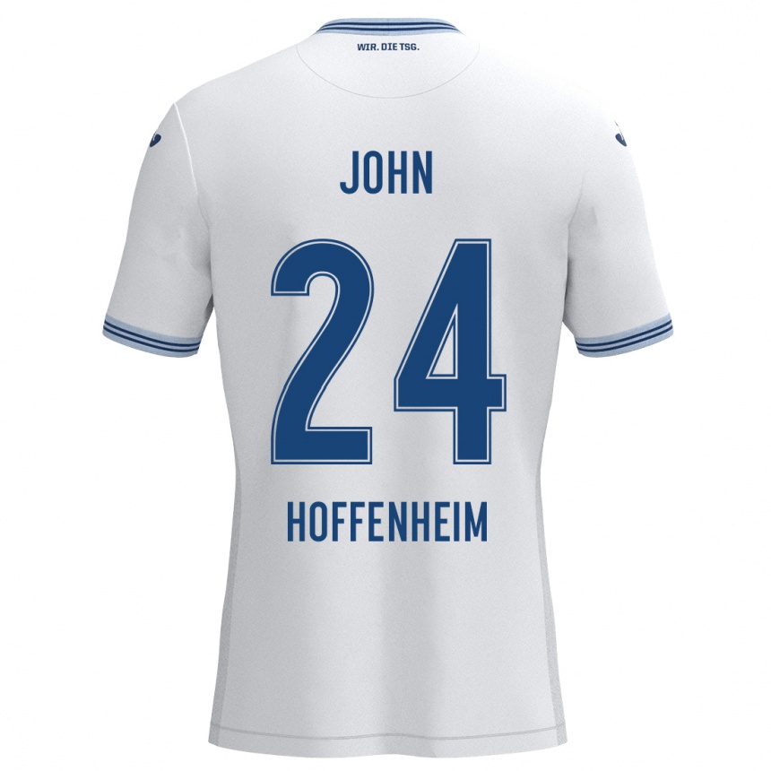 Kinder Fußball Marco John #24 Weiß Blau Auswärtstrikot Trikot 2024/25 T-Shirt Luxemburg