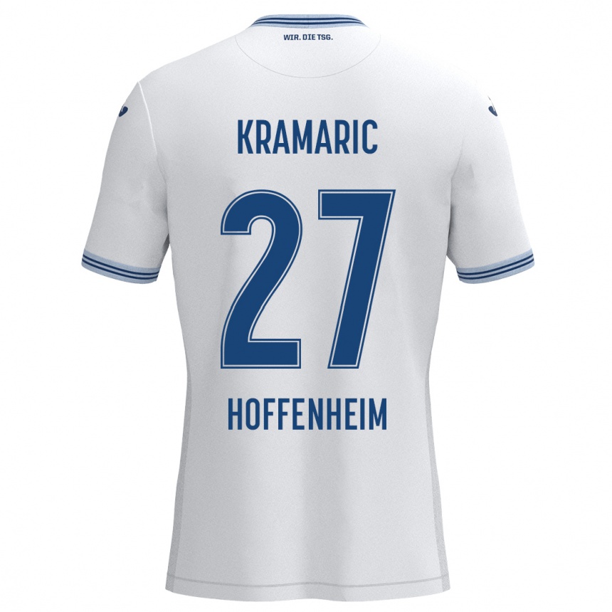 Kinder Fußball Andrej Kramaric #27 Weiß Blau Auswärtstrikot Trikot 2024/25 T-Shirt Luxemburg