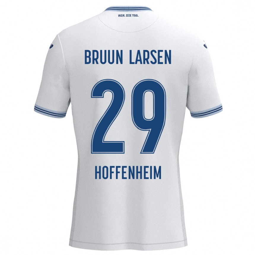 Kinder Fußball Jacob Bruun Larsen #29 Weiß Blau Auswärtstrikot Trikot 2024/25 T-Shirt Luxemburg