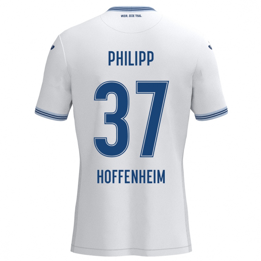 Kinder Fußball Luca Philipp #37 Weiß Blau Auswärtstrikot Trikot 2024/25 T-Shirt Luxemburg