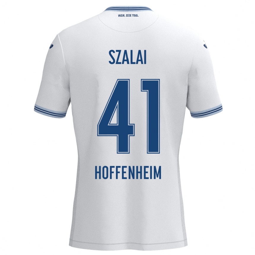 Kinder Fußball Attila Szalai #41 Weiß Blau Auswärtstrikot Trikot 2024/25 T-Shirt Luxemburg