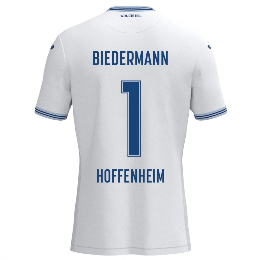 Kinder Fußball Nico Biedermann #1 Weiß Blau Auswärtstrikot Trikot 2024/25 T-Shirt Luxemburg