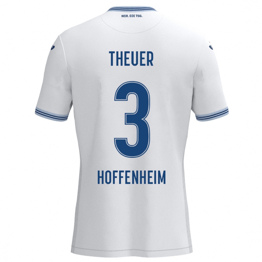 Kinder Fußball Maximilian Theuer #3 Weiß Blau Auswärtstrikot Trikot 2024/25 T-Shirt Luxemburg