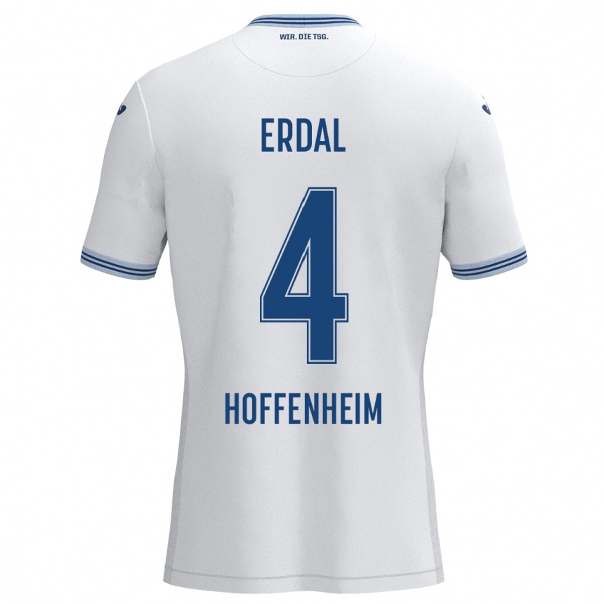 Kinder Fußball İzzet Erdal #4 Weiß Blau Auswärtstrikot Trikot 2024/25 T-Shirt Luxemburg