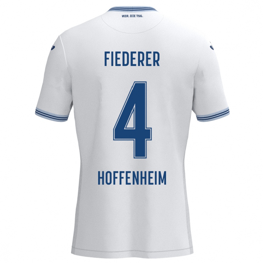 Kinder Fußball Tom Fiederer #4 Weiß Blau Auswärtstrikot Trikot 2024/25 T-Shirt Luxemburg