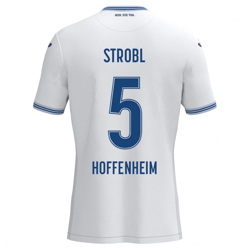 Kinder Fußball Lars Strobl #5 Weiß Blau Auswärtstrikot Trikot 2024/25 T-Shirt Luxemburg