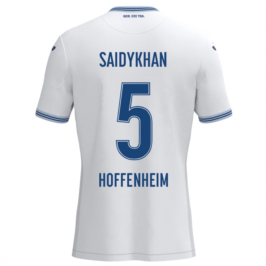 Kinder Fußball Ibrahim Saidykhan #5 Weiß Blau Auswärtstrikot Trikot 2024/25 T-Shirt Luxemburg