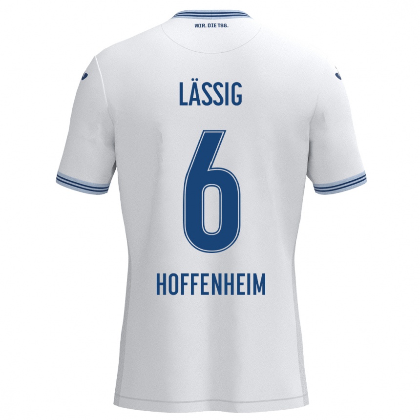 Kinder Fußball Valentin Lässig #6 Weiß Blau Auswärtstrikot Trikot 2024/25 T-Shirt Luxemburg