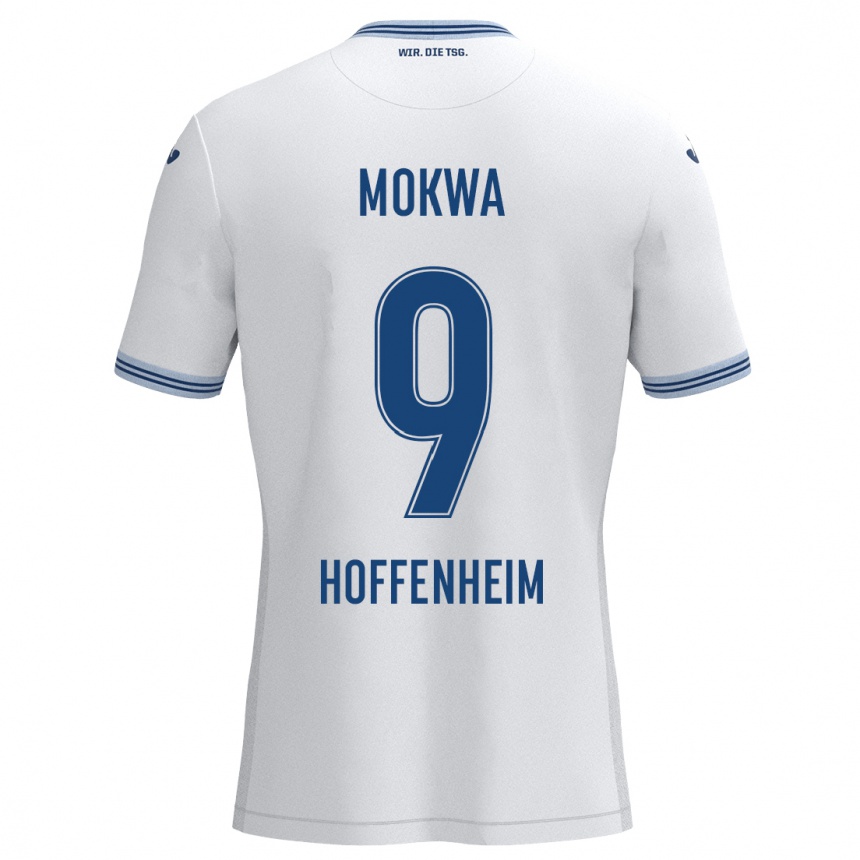 Kinder Fußball David Mokwa #9 Weiß Blau Auswärtstrikot Trikot 2024/25 T-Shirt Luxemburg