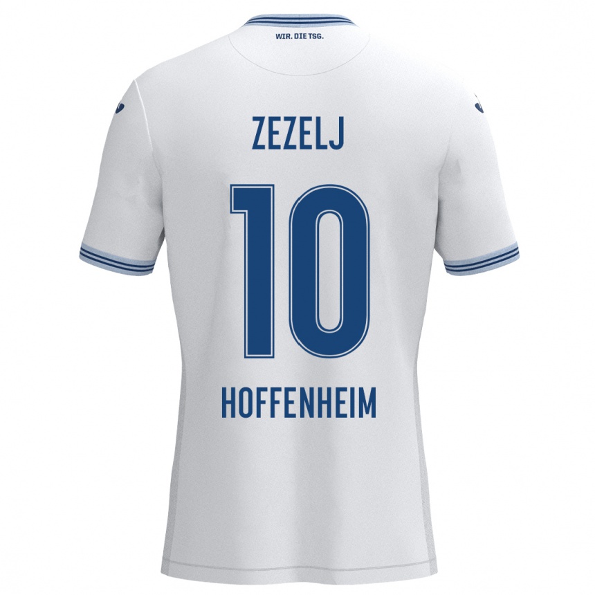 Kinder Fußball Neno Zezelj #10 Weiß Blau Auswärtstrikot Trikot 2024/25 T-Shirt Luxemburg