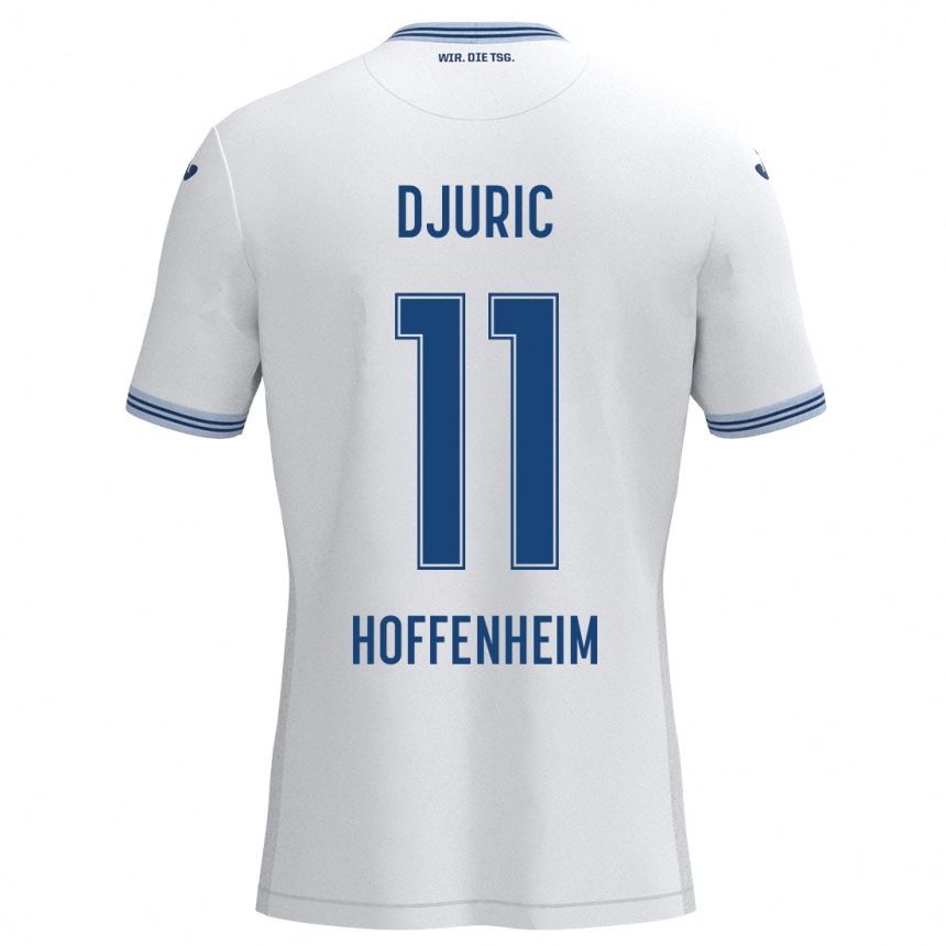 Kinder Fußball Luka Djuric #11 Weiß Blau Auswärtstrikot Trikot 2024/25 T-Shirt Luxemburg